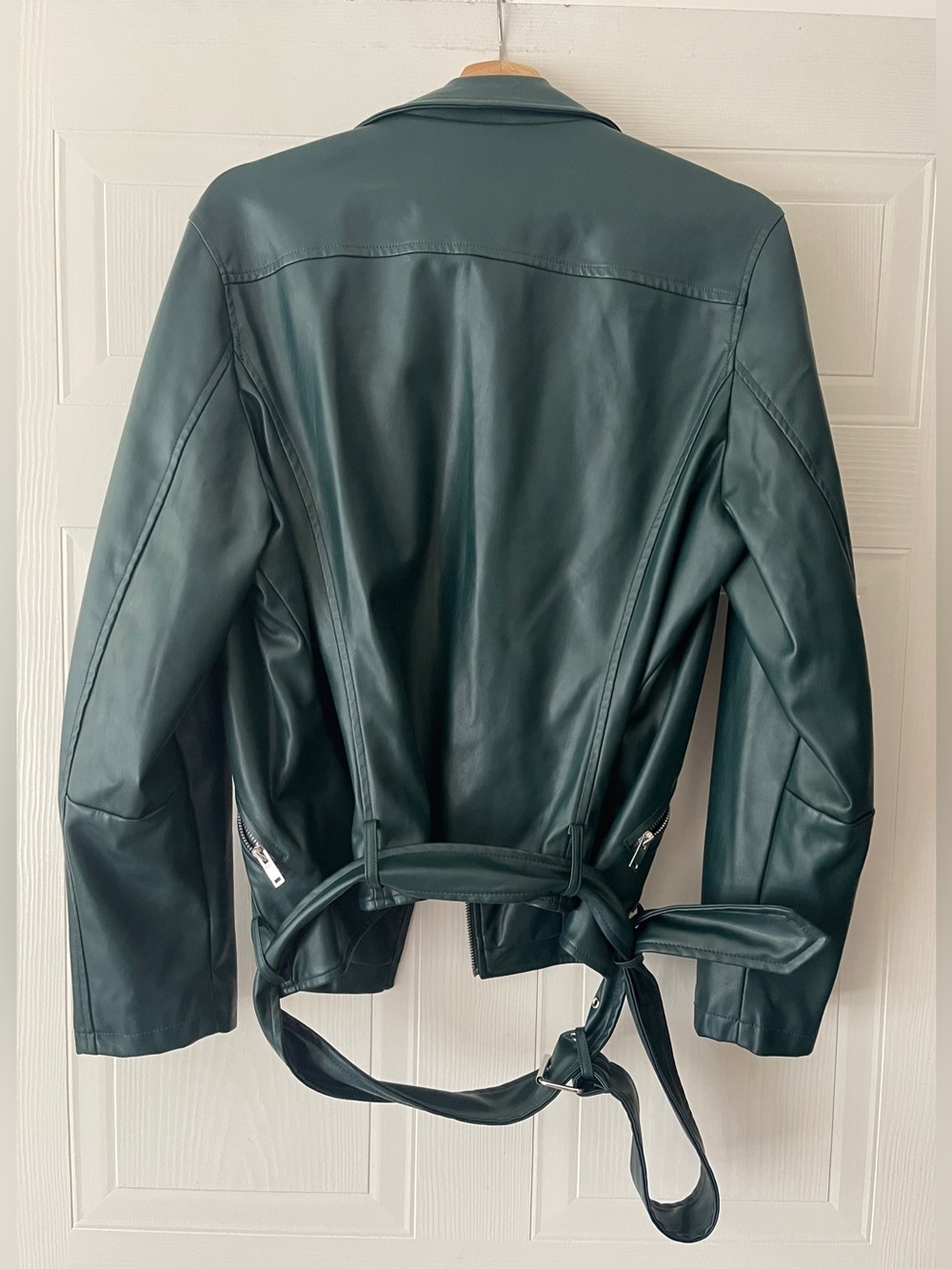 Glamorous UK Dark Forest Green Faux Leather Moto Jacket - Picture 8 of 15